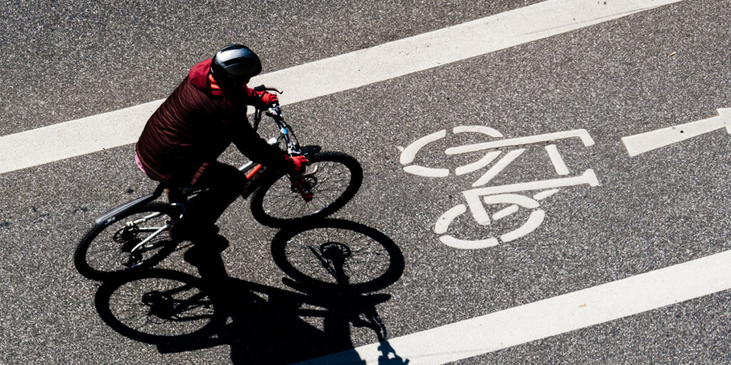 Bicyclist riding in bike lane